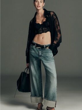 Anthropologie Pilcro Kayden Mid Rise Cropped Barrel Carpenter Jeans NWT SIZE 26T